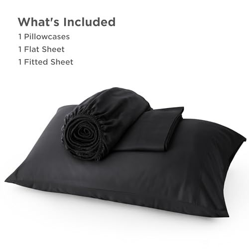 Image of Bedsure Cooling Sheets Twin XL, Rayon Derived from Bamboo, PureWoven, Breathable & Soft Twin XL Sheet Sets, Deep Pocket Up to 16 Inches, Hotel Luxury Silky Dorm Bedding for Hot Sleepers, Black