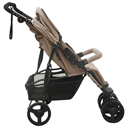 Chenshu Geschwisterwagen, Zwillingskinderwagen, Doppelkinderwagen, Geschwisterbuggy, Double Stroller, Taupe Stahl, Schwarz und Grau