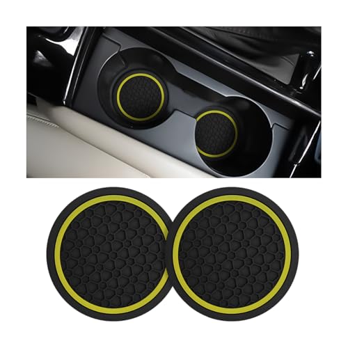 Image of Mandark 2PCS Car Cup Holder Coasters, 2.75 Inch Non-Slip Insert Water Bottle Holder Pads, Dustproof Automotive Interior Accessories Mat, Universal for Vehicles, Trucks, RVs and More(Black /Yellow)