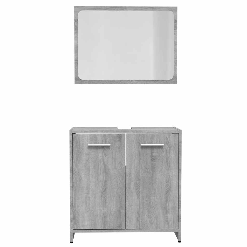 Ensemble de meubles de salle de bain gris Sonoma avec miroir, 60 x 33 x 61 cm, 1 compartiment et 2 portes, pour buanderie, toilettes d'invités, rangement et ordre