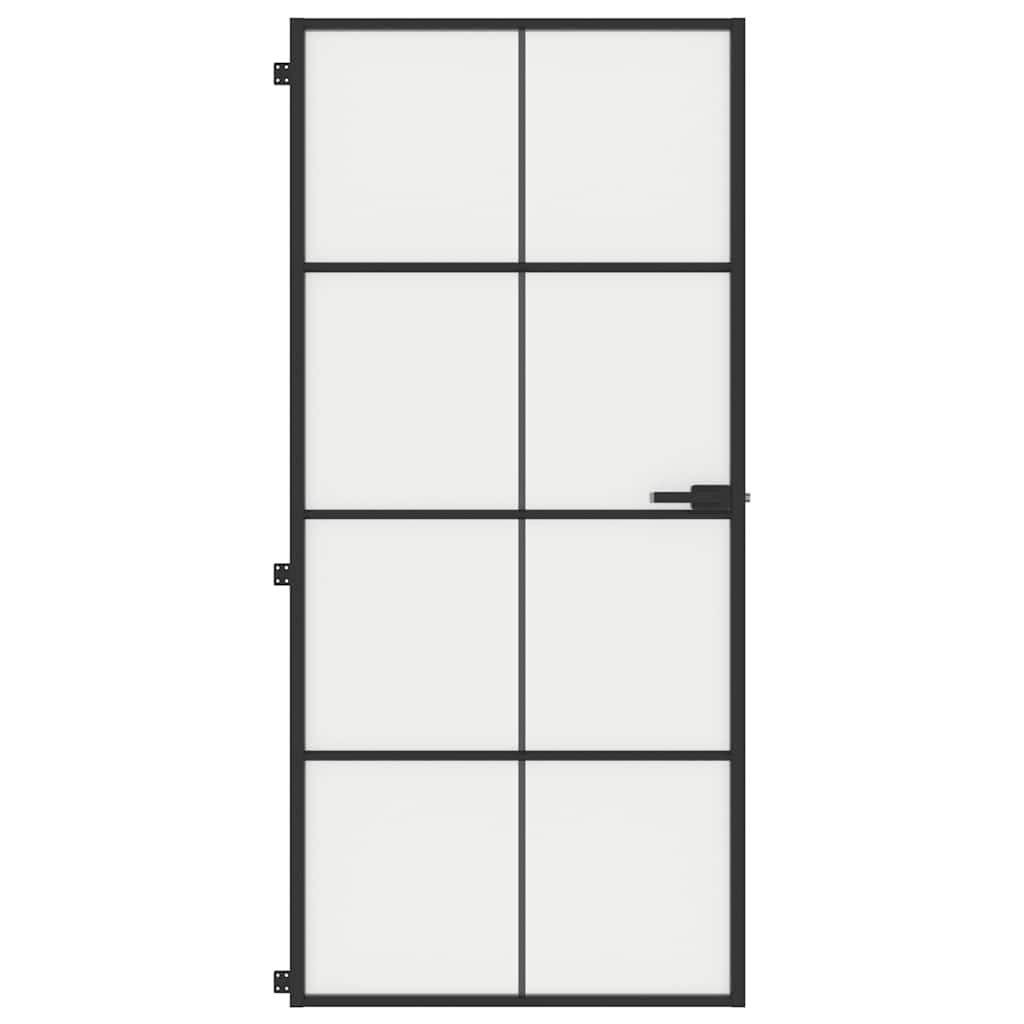 Porte intérieure mince noir 93x201,5 cm verre trempé aluminium