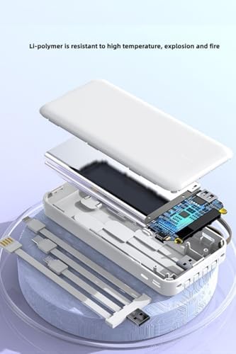 Resim Favors 10000 Mah Slim Powerbank Dijital Göstergeli Dahili Şarj Kablolu Güç Bankası Taşınabilir Şarj Cihazı Beyaz 