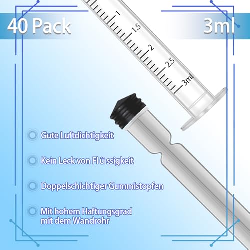 Gufastoe 40 Stück 3ml Spritzen, Öl-Dosierungsspritze (ohne Nadeln) mit Kappen, für Kleine Haustierfütterung Industrielle Präzisionsanwendung