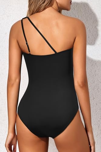 Image of Holipick One Shoulder One Piece Swimsuit for Women Tummy Control Bathing Suits Modest Full Coverage Keyhole Swimwear