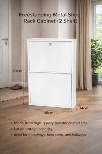 Image of Pingle Steels Shoe Rack, Wall Mounted and Freestanding Metal, Multiple Shelf Options, White and Black (White, 2)
