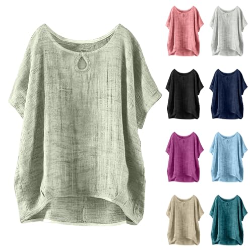 Générique Chemisier Femme Manche Courte Coton Et Lin Blouse Femme Grande Taille Plage Hauts Chemise Oversize Col Rond Shirt Sobre Unie Top Ete Fluide Ample Chemisiers Et Blouses Tops Vacances Tunique