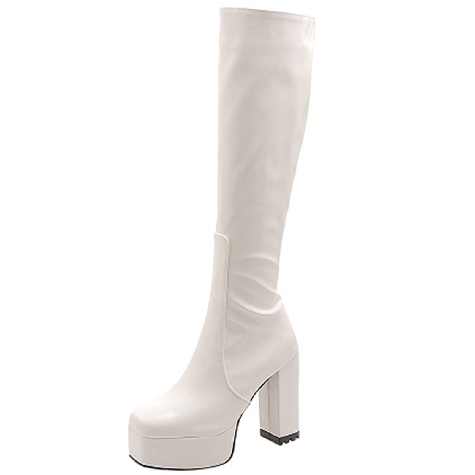 CUTEHEELS Damen Stiefel Lack Kniehoch Blockabsatz Plateau Reißverschluss