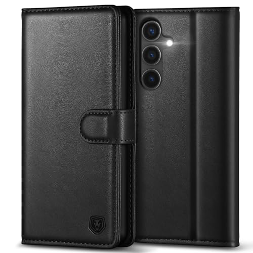 Kuafcase for Samsung S25 FE Case with 4 Card Slots Magnetic Closure Kickstand Shockproof Protective Phone Case for Samsung Galaxy S25 FE - Black