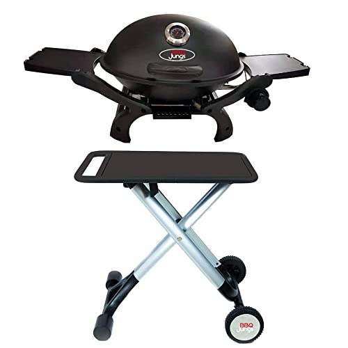 BBQJungs - Barbacoa de gas y carro plegable para barbacoa, juego de barbacoa de mesa, camping, jardín, balcón