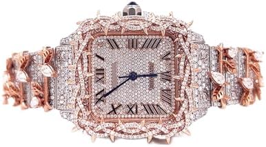 Men&#39;s Moissanite Diamond Watch Rose Gold Square Dial Simulated Diamond Roman Numerals Full Pavé Bracelet Timepiece Unique Iced Look Wrist Watch for Gift or Occasion Wear for Him &amp; Her