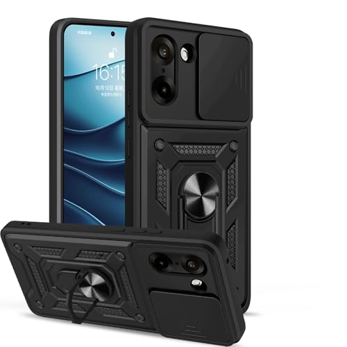Image of Spazy Case OnePlus Nord CE 5 Back Cover | Heavy Duty Hybrid Case with 360 Degree Rotating Finger Ring Holder + Slider Shutter Camera Protection Case for OnePlus Nord CE 5 - Black