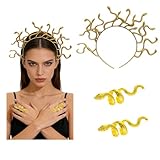 Rtyuio Medusa - Diadema de serpiente + 2 anillos de serpiente, accesorios para el pelo y anillos para los dedos, perfecto para Halloween, carnaval, disfraz, fiesta, accesorios decorativos para mujer