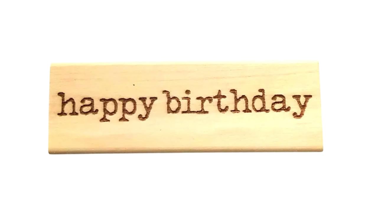 Chic Cottage Crafts Yellow Beige Wood Happy Birthday Vintage Font - 7Cm Sentiments Wood Mounted Rubber Stamp