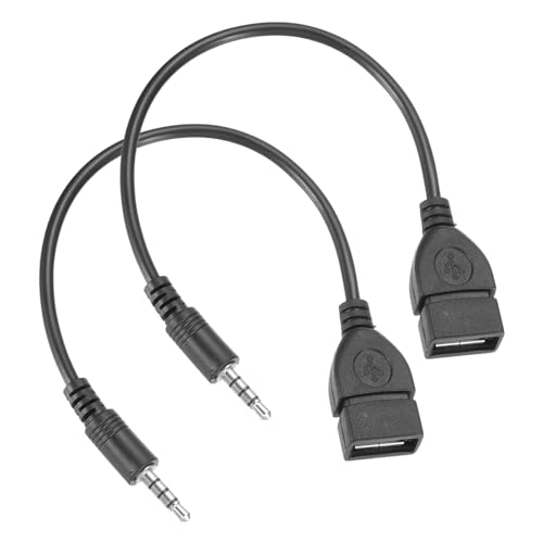 QUARKZMAN 2 câbles Aux vers USB, convertisseur 3,5mm mâle vers USB 2.0 Femelle pour Port Voiture, Noir