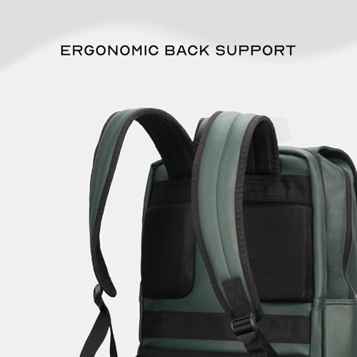 Image of Assembly Vintage 21L Laptop Backpack for Men Women 15.6 Inch Leatherette Office Travel Bag with Hidden Magnetic Flap Closure