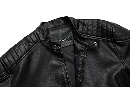 Image of WULFUL Men's Stand Collar Leather Jacket Motorcycle Lightweight Faux Leather Outwear