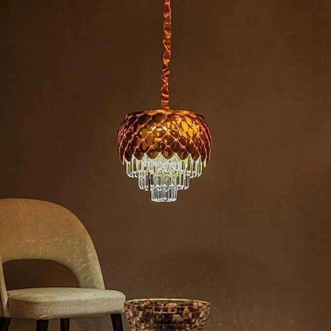 Image of BASLASH Gold Crystal 400mm Pineapple Chandelier Dining Room Chandelier Light fixtures Modern Chandeliers for Dining Room Small Pendant Light Fixture for Living Room Foyer Kitchen Island Entryway