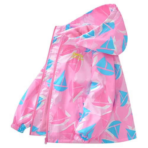 Girls Versatile Outdoor Hooded Jacket Full Zip Lightweight Cute Graphic Outerwear Coat with Pockets for 3-15 Years