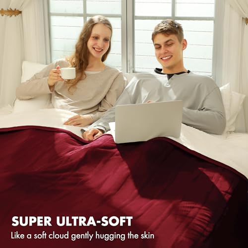 Electric Blanket Queen Size 84" x 90" - Flannel Sherpa Washable Heated Blanket with Dual Control, 5 Heating Levels & 10 Hours Auto Off, Heating Blanket with Overheat Protection for Home(Red)