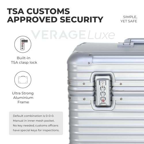 Image of Verage Luxe Aviator 100% Aluminum Hardside Spinner Luggage with Multi-Directional Wheels and Telescoping Handle (Silver)