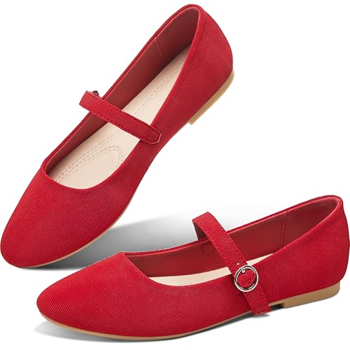 Image of Obtaom Mary Jane Flat Shoes Round Toe Ballet Flats for Women Dressy Fabric Business Flats Comfortable Classic Strap Flats for Office