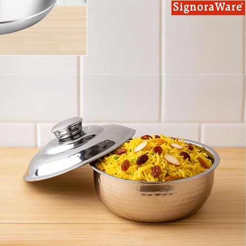 Image of Signoraware Fresh Hammered Stainless Steel Casserole with Steel Lid | Airtight & Leakproof | Retain Freshness For Hours | Perfect For Side Dishes & Everyday Table Servings (500ml | Steel)