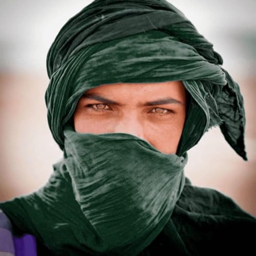 Moroccan Scarf, Long Tuareg Moroccan Scarf Dark Green Color Ethnic Turban Sahara Berber Handmade Unisex Adult2