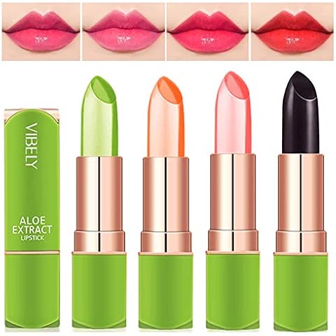 4 Colours Organic Aloe Vera Moisturizing Crystal Jelly Lipsticks, Dulele Magic Temperature Colour Changing Long Lasting Lip Balm Set (FFF) Cover