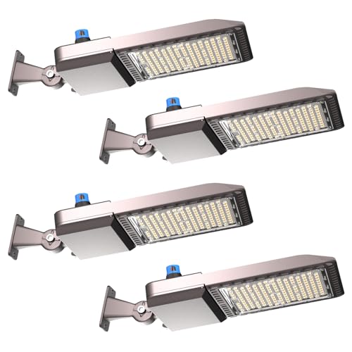 ETL 320W(350x1W LED) LED Parking Lot Lights Outdoor 48000LM(150LM/W) 5000K Parking Lot LED Lights Commercial 6KV SPD IP65 Led Pole Light Arm Mount with Smart Photocell-7Yrs Warranty 4Pack