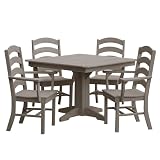 Keystone Amish Co. Poly Composite Josie 5-Piece Dining Set with Square Table, with Arms, Driftwood Grey Wood Grain
