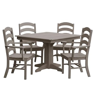 Keystone Amish Co. Poly Composite Josie 5-Piece Dining Set with Square Table, with Arms, Driftwood Grey Wood Grain