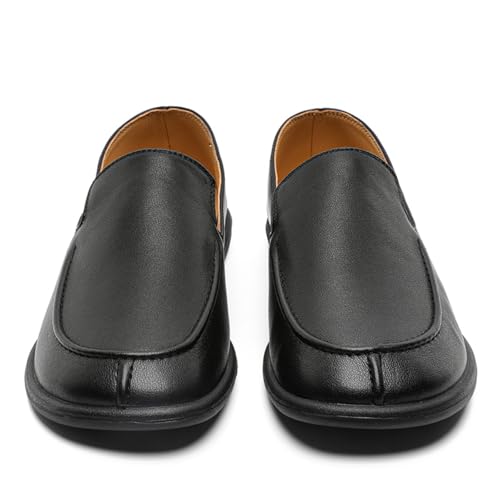 Men's Luxury Slip-On Loafers Black Genuine Leather Lightweight Comfort Casual Smoking Slipper for Work Office Weekend Travel Driving Walking Soft Concise Style Moccasins Boat Shoes3