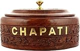 AYERAH ENTERPRISES BIG WOODEN CHAPATI BOX WITH TWO LID HANDLE 1 WOODEN BROWN AND 1 BRASS GOLDEN/SHEESHAM WOOD/HANDCARVED/(BIG SIZE)( Size 23.5X 23.5X 13.5)(Superior quality )(High quality dry Sheeshsam wood) Amazon