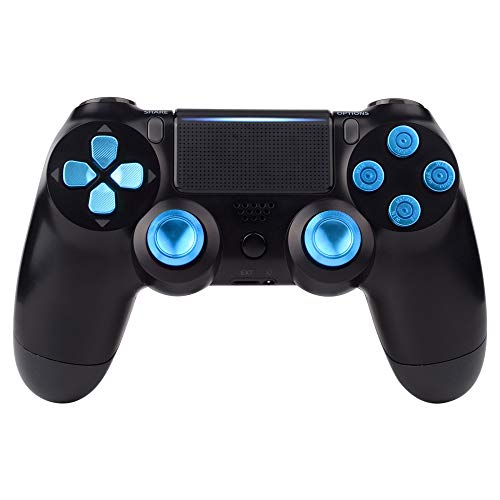 eXtremeRate Blue Metal Buttons for Playstation 4 Controller, Aluminum Analog Thumbsticks & Bullet Buttons & D-pad Replacements Kits for DualShock 4 PS4 Slim Pro Controller