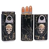 AMANCY Skull Decor 3 Cigar Travel Case, Portable Cigar Humidor Box with Cigar Cutter, Unique Cigar Gifts for Men