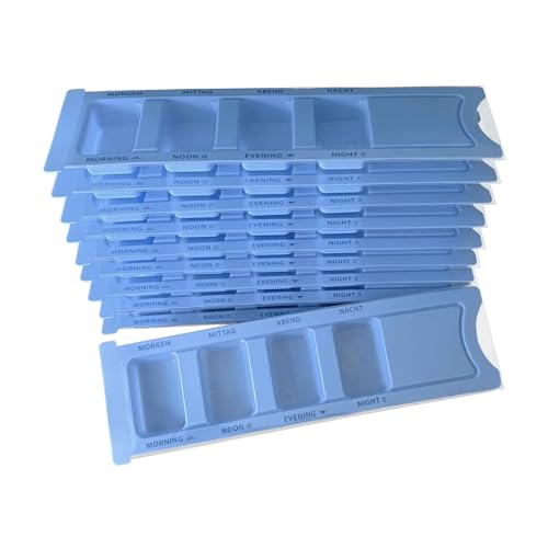SITIS Medical Medikamentendispenser mit 4 Fächern, 10 Stück, Tablettenbox für einen Tag, Pillenbox, Tagesdispenser (Blau)