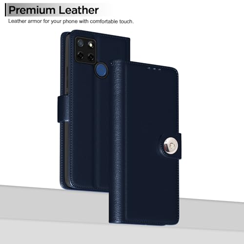 Image of Pikkme Flip Cover Leather Finish | Inside TPU with Card Pockets | Wallet Stand and Shock Proof | Complete Protection Button Flip Case for Realme C12 / Realme Narzo 20 / Narzo 30A / Realme C25 (Blue)