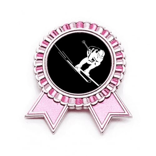 Broche de ski noire en métal rose taille M pour personnaliser une veste d'hiver