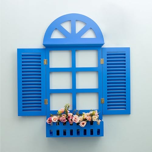 Marco de ventana falsa arqueada rústica, decoración de pared de madera con obturadores de celosía, acento de hogar vintage para el dormitorio de la sala de estar, arte del panel de madera maciza fácil