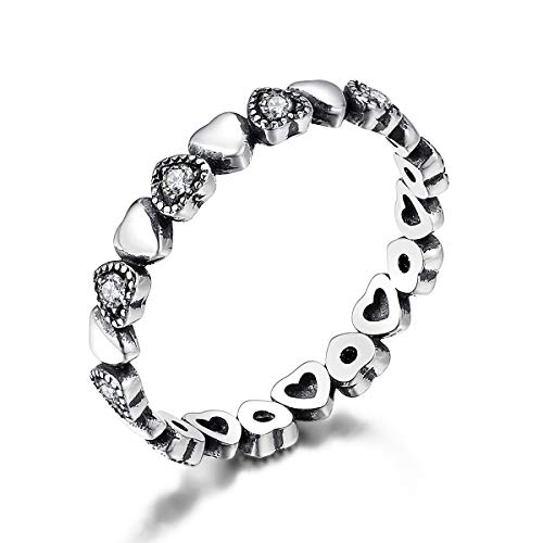 Anillo de plata 925, anillo de corazón apilable de plata esterlina 925 genuina, anillos de dedo de CZ negro para mujeres, joyería de aniversario de boda Anel
