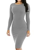 Haola Women's Sexy Casual Long Sleeve Short Dress Slim Party Club Mini Dress S Grey