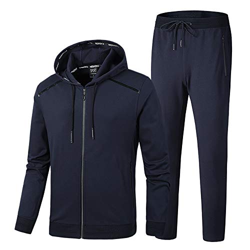 Invachi Men's Casual 2 Pieces Solid Full Zip Hooded Sports Sets Jacket & Pants Active Gym Fitness Tracksuit Set #TOP8