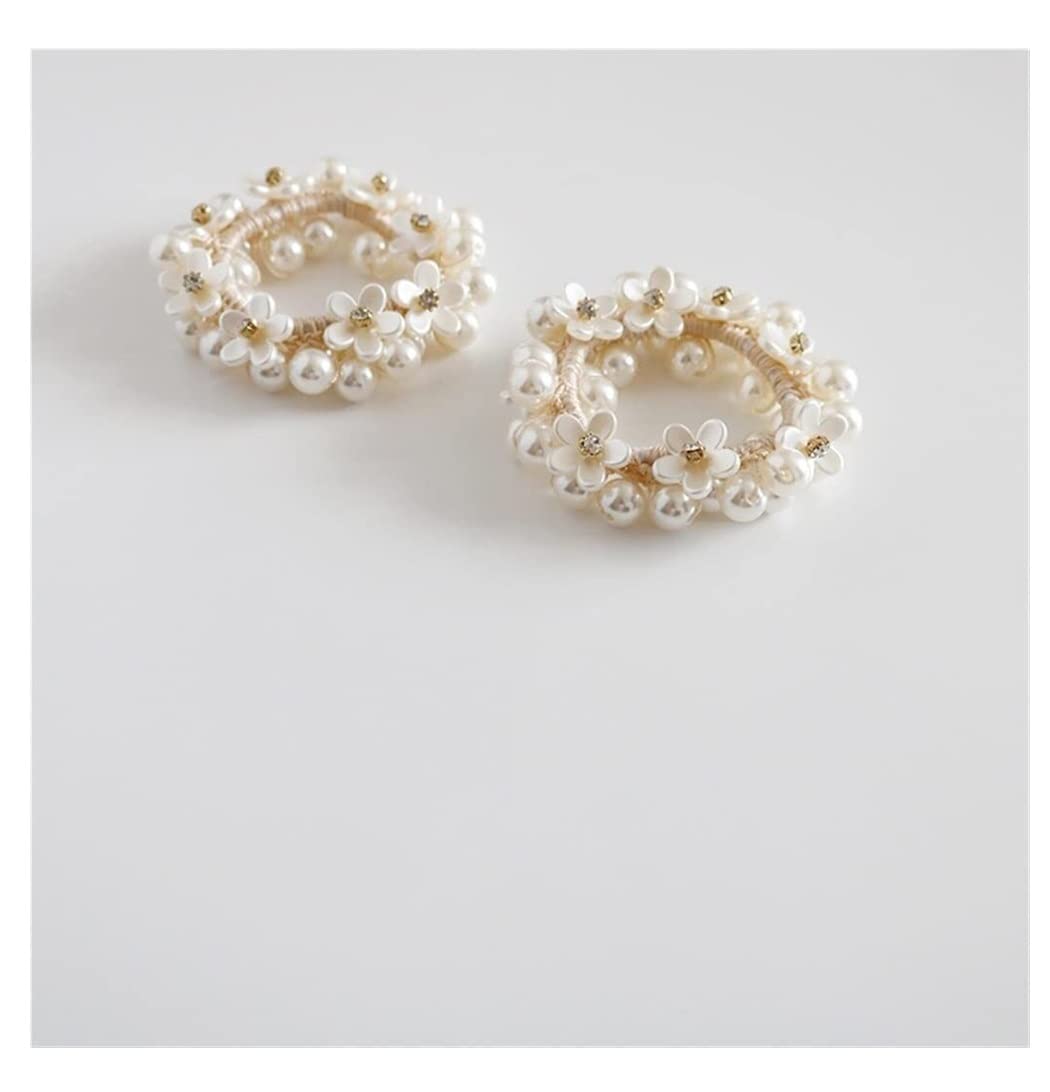 Scrunchies Per Capelli 3pcs Piccolo Fiore Testa Corda Braccialetto Capelli Anello Intrecciato Imitazione Perla Ragazza Copricapo Elastici Per Coda Di Cavallo
