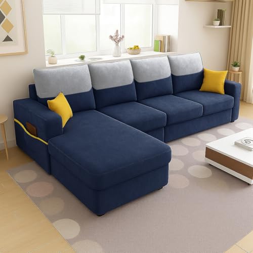 Image of Furny Tokiaa 6 Seater Fabric LHS L Shape Sofa Set (Blue) | Soft Velvet Fabric | Modern Design | Comfortable Seating | Living Room Furniture