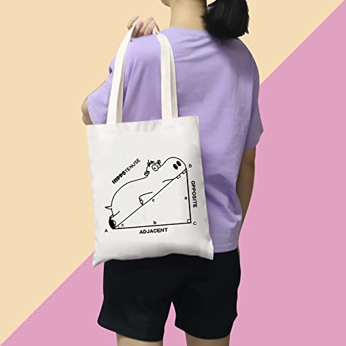 Bolso tipo tote de lienzo con diseño de hipopótamo, regalo para amantes de los hipopótamos y de las matemáticas miniatura 2