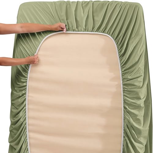 Image of Hearth & Harbor Extra Deep Pocket Twin XL Sheet Set, Light Sage | 4 Piece Bed Sheet Set, Ultra Soft & Breathable, Fits Up to 24 inch Mattress, Hotel Luxury