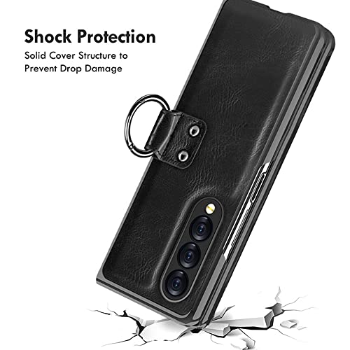 Funda de cuero Galaxy Z Fold 3 con cristal templado y soporte de anillo café 6