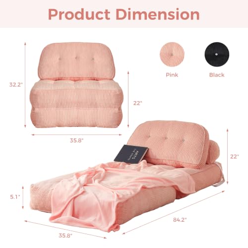 NESLAKO Pink Boneless Chair Bed with Pillow & Blanket, Foldable Sofa Bed - image 2