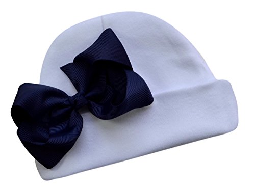 Funny Girl Designs Grosgrain Bow Baby Hat (Navy)