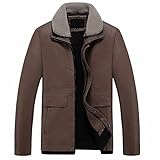 ADMAIEIA Pu-Lederjacken Für Herren - Herren Business Jacke Herbst Winter Umlegekragen Warme Fleece Mäntel Faux Pu Leder Pelzmäntel Mode Casual Bomber Oberbekleidung,Kamel,M